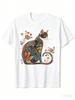 Retro Floral Cat Tshirt Artistic Watercolor Flower Cat Graphic Short Sleeve Tops Unisexs All Season Street Daily Casual Wear