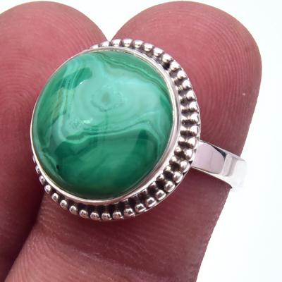 Natural Malachite Gemstone Handmade 925 Sterling Silver Jewelry Ring Size 6 O5I46