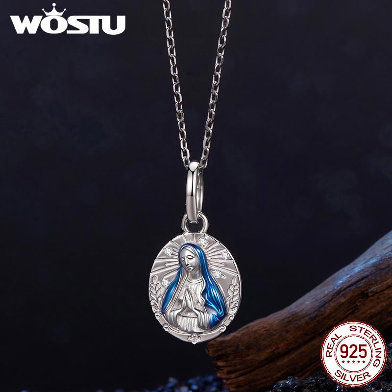 WOSTU 925 Sterling Silver Jesus Virgin Mary Pendant Charm The Hand of Fatima Bead Fit Bracelet Necklace DIY Prayer Family Gift