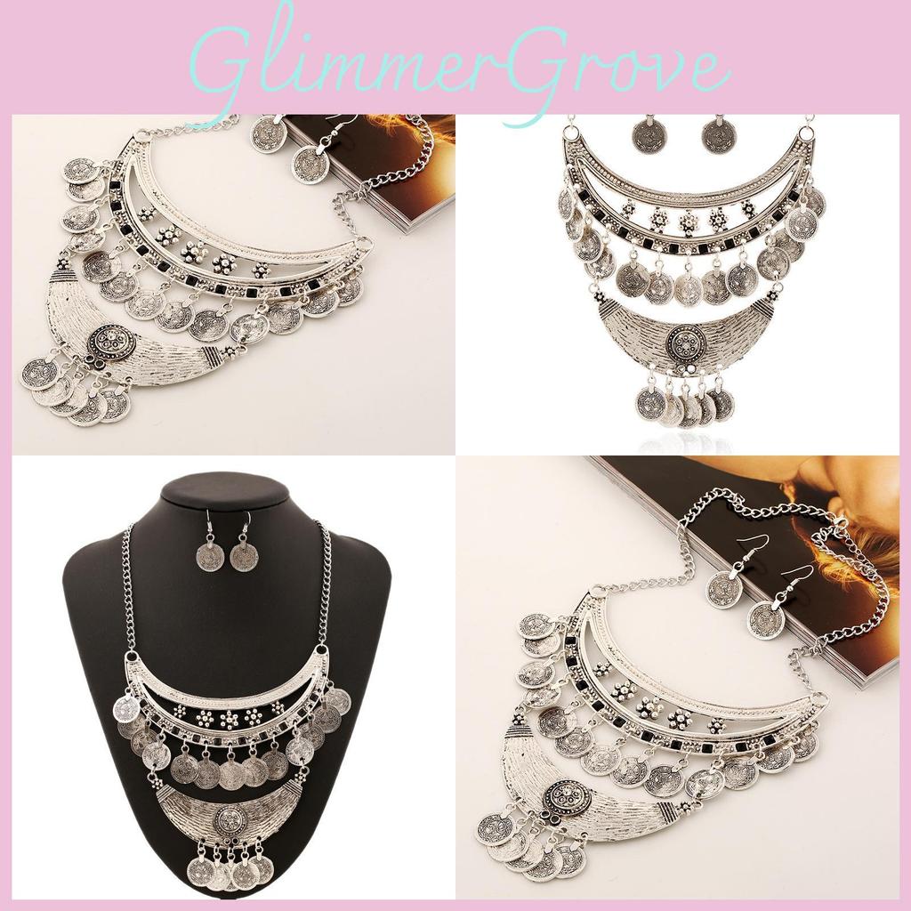 Coin Vintage Carved Tassel Necklace With Alloy Material And Layered Chain Design