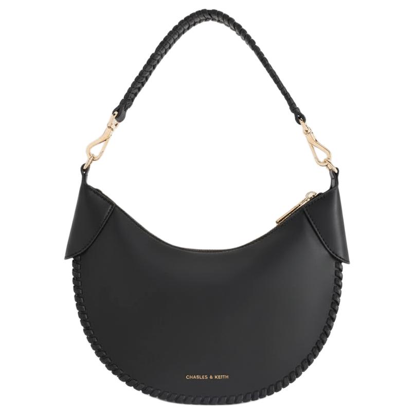 Charles & Keith Leaf Bag Crescent Bag PU Shoulder Bag Medium Women bags Matcha-Green CK2-40782578