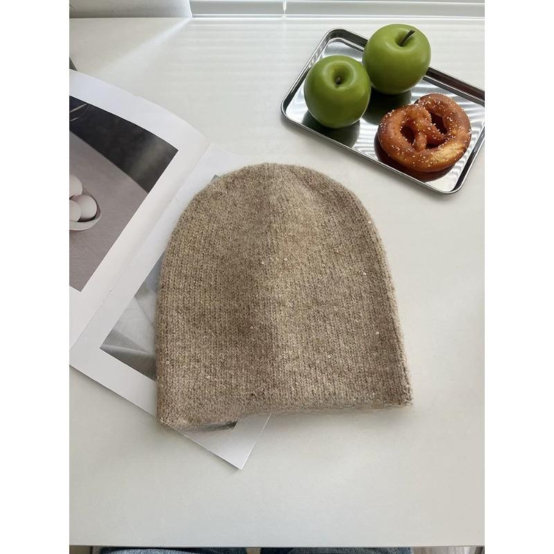 Glitter-sensitive Knitted Woolen Hat for Women New Autumn and Winter Fashionable and Versatile Baotou Hat That Shows Face Small Cold Hat