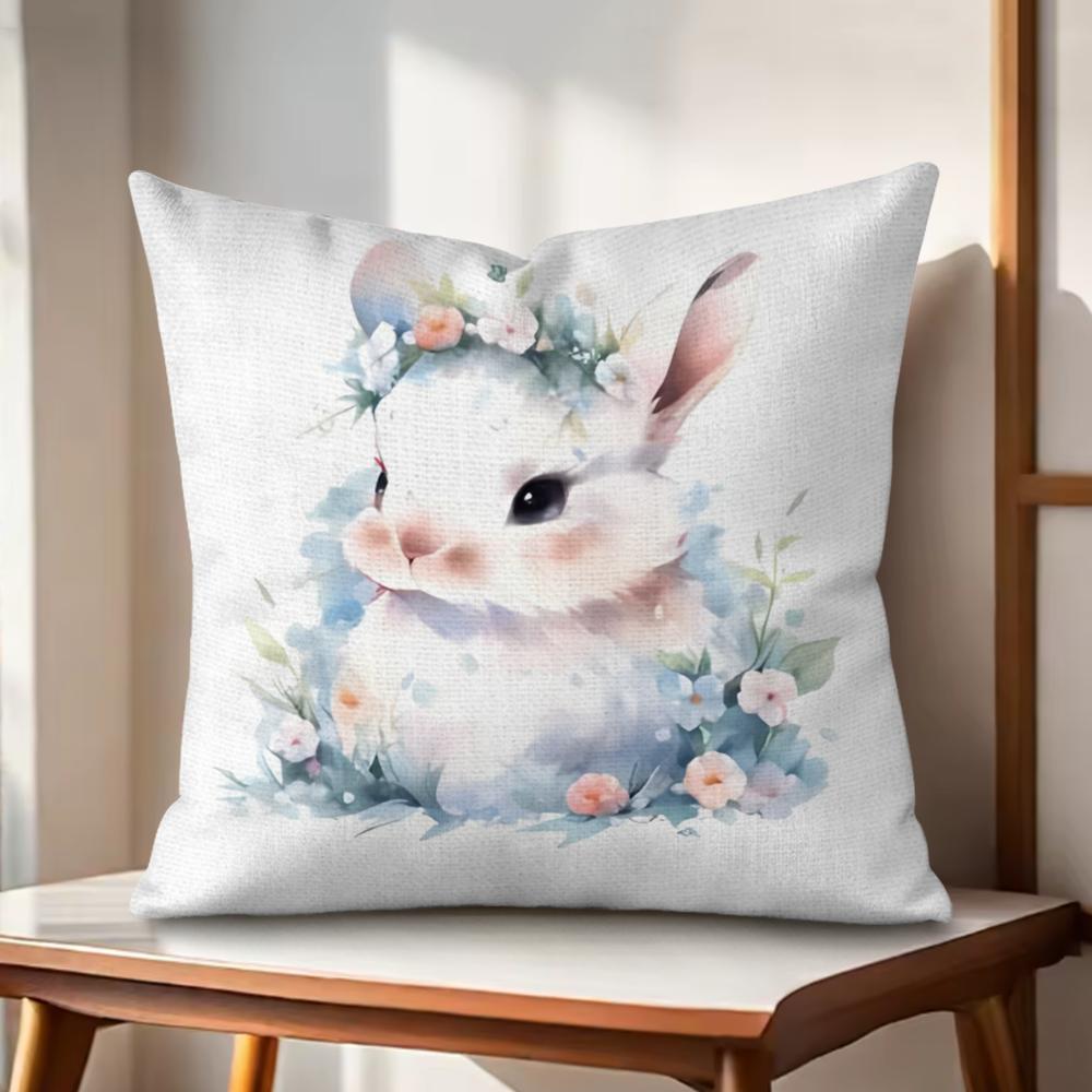 

Cute Easter Bunny Cushion Cover Natural Linen Organic Fabric DoubleSided Printing Couch Pillow Covers Home Decor 30x30cm