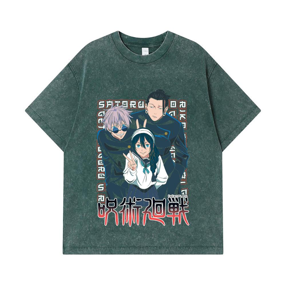 275 GSM Washed T-shirts 100% Cotton Jujutsu Kaisen V40 Print Unisex Heavy Cotton T Shirt