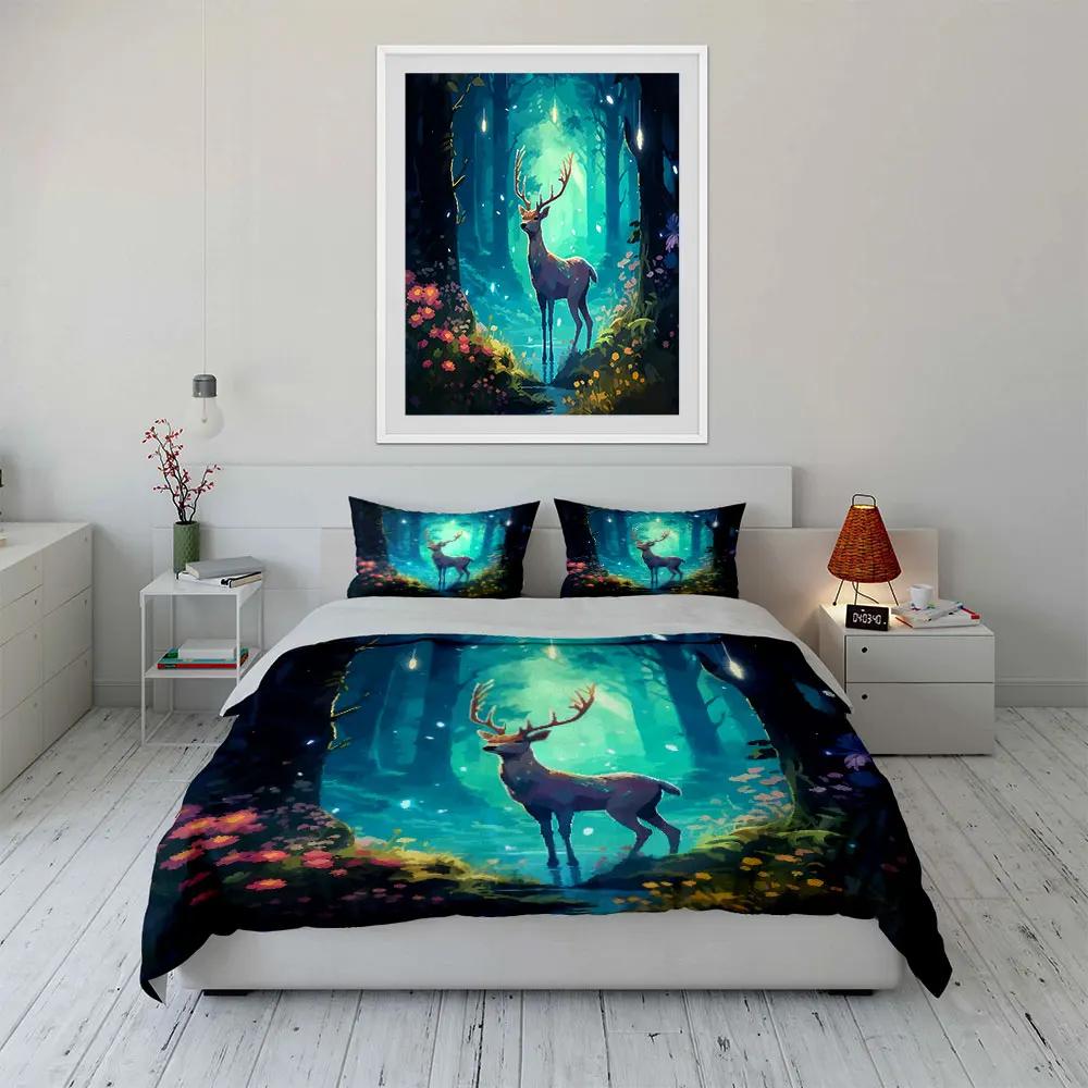 Elegant Deer Forest Art Set Soft Comfortable Duvet Cover Bedding Set Included 1*Duvet Cover & 2*Pillowcases Gift