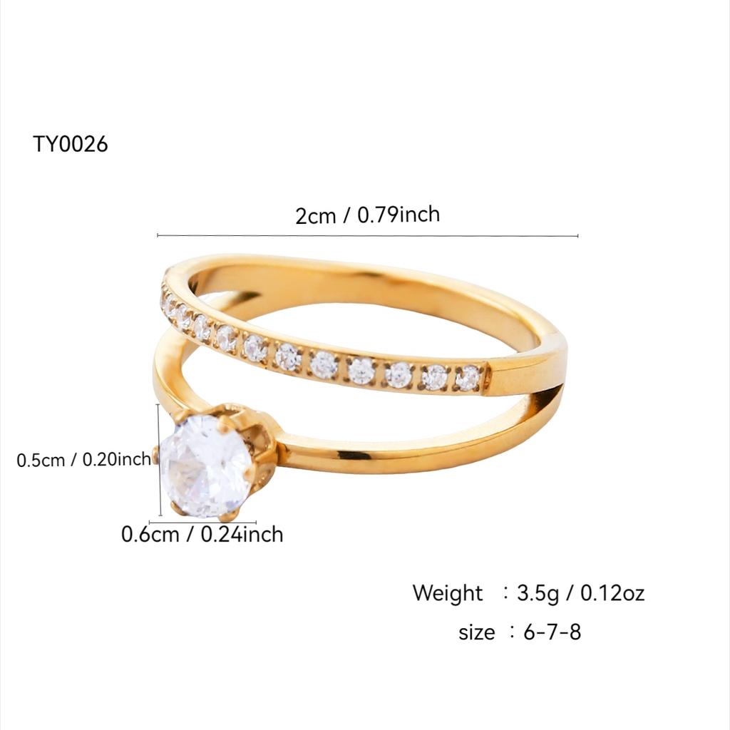 Japan And South Korea Niche Design Light Luxury Temperament Stainless Steel 18K Gold-Plated Diamonds Double Layer Ring Female