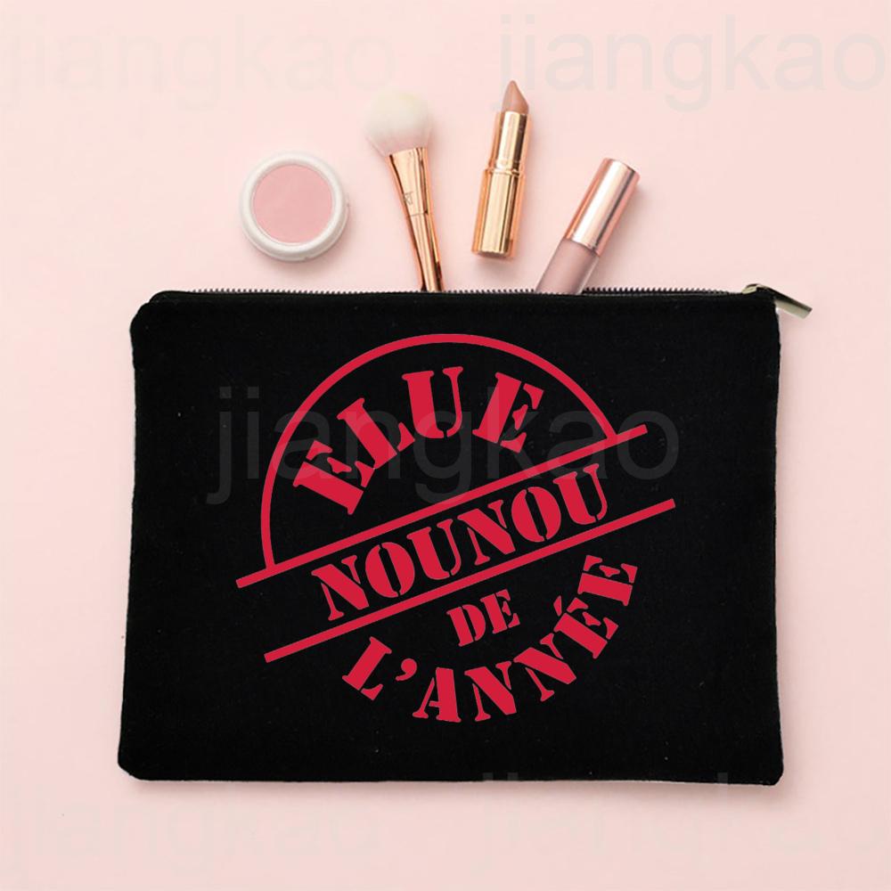I Love My Nanny French Print Makeup Bag Travel Toiletries Organizer Pouch Women Cosmetic Case Zipper Bags Thanks Gift for Nounou