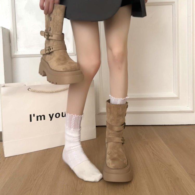 Two Thick-soled British Style Heightening Martin Boots for Women's 2025 New Versatile and Thin Explosive Casual Short Boots