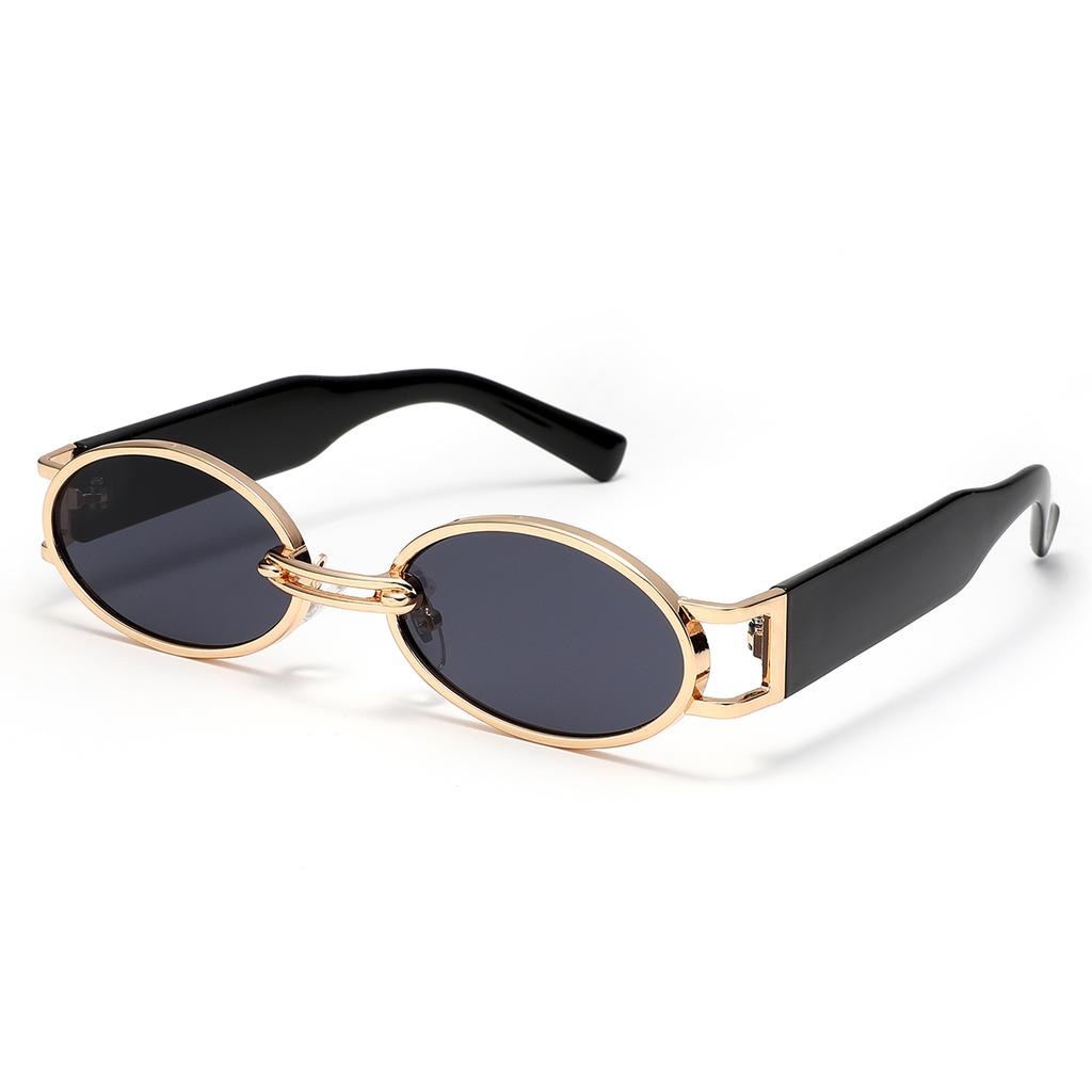 Retro Oval Sunglasses Gold Metal Frame Black Temple UV400 Trendy Eyewear For Men Women Street Style Party Daily Wear