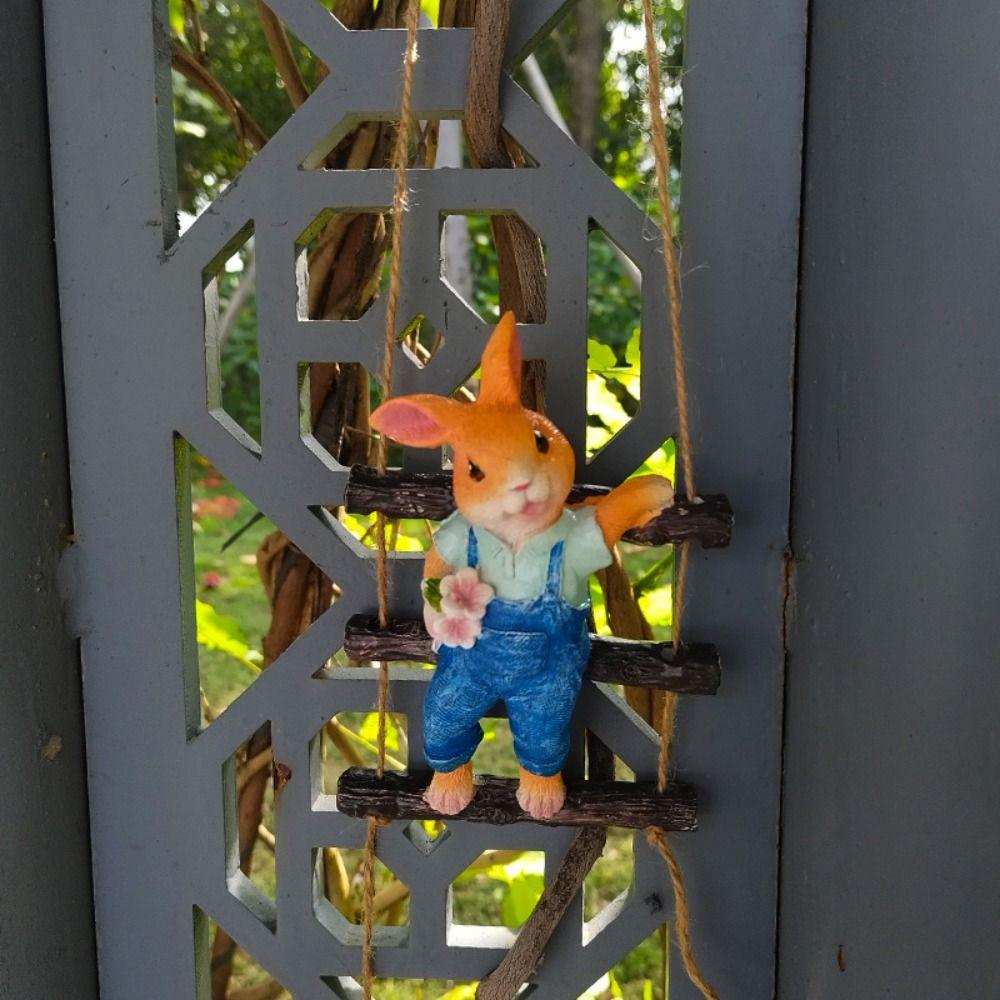 Resin Rabbit Tree Hanging Cartoon Animal Sculpture Bunny Statue Pendant Valentine's Day