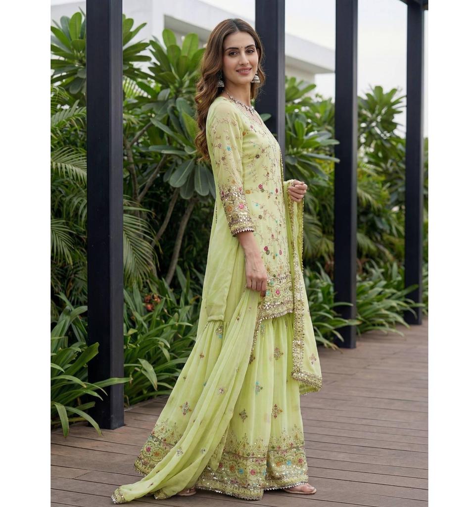 Damen Designer Faux Georgette Sharara Salwar Anzug Indisch Bollywood Partywear Salwar Kameez