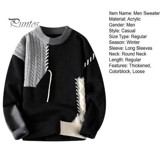 Podzim Zima Muži Svetr Barva Blokování Krájení Design Kulatý výstřih Volný Pletený svetr Silný Teplý Spodní Svetr Běžné Oblečení Práce Seznamka Svetr