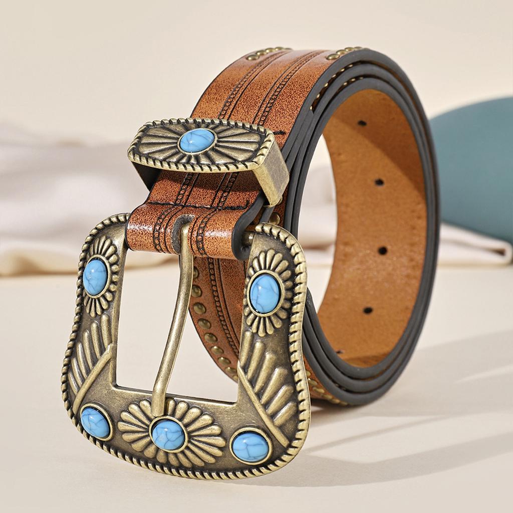 Cintura Uomo In Piena Pelle Con Fibbia A Testa Indiana – Vintage Western, Regolabile E Goffrata, Per Jeans E Abiti
