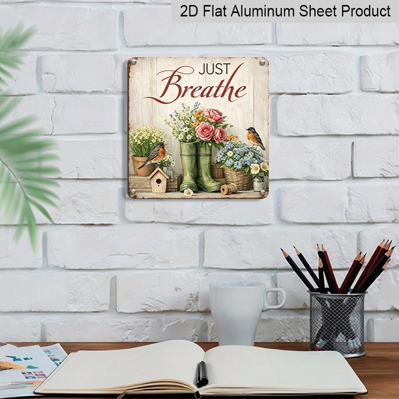 2D Flat - 1pc, Spring Decoration, Vintage Aluminum Sign, Home Wall Decor, Bohemian Floral Sign, Creates A Tranquil Atmosphere, Suitable for Living