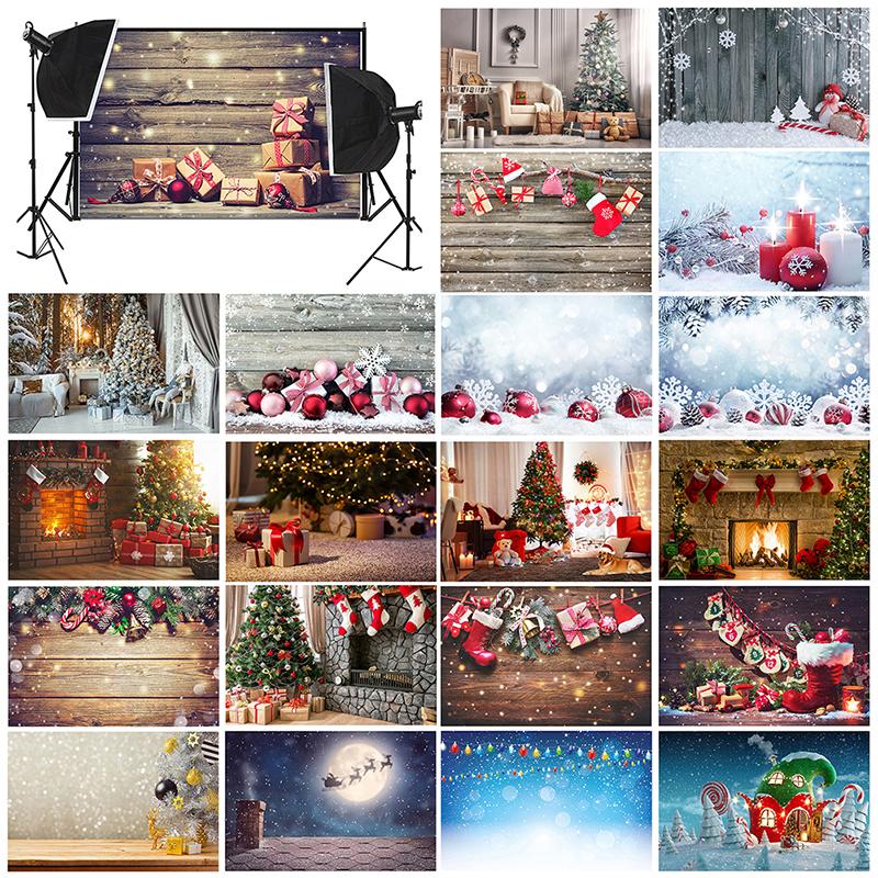 Christmas Photography Backdrop Vinyl Winter Snow Tree Fireplace Photo Background for Holiday Party Studio Kids Portrait Decoration