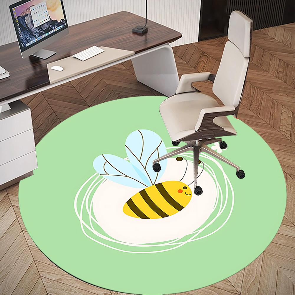 1pc Bee Flower Round Chair Mat Area Rug - Non-Slip, Floor Mat for Office, Bedroom, and Indoor Decor C1125506