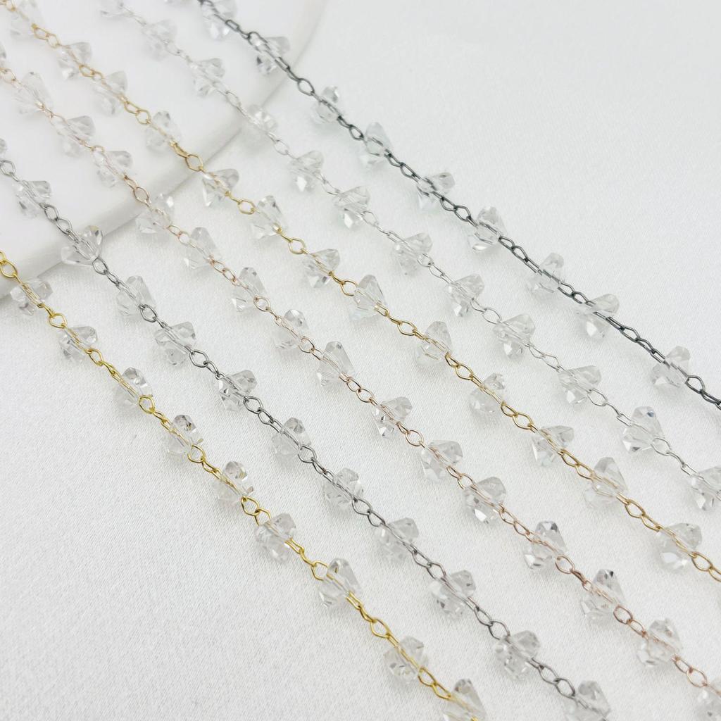 DIY Jewelry Supplies: 6mm Transparent Crystal & Color-Preserving Copper Chains for Necklace & Bracelet Making, In Six Colors