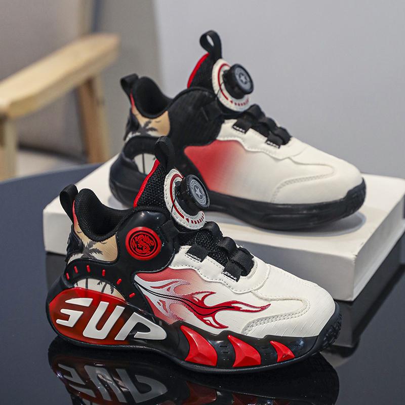 28-40 Children's Large Size Anti Slip Wear-resistant Convenient and Fashionable High Top Basketball Shoes Sports Shoes, White Shoes