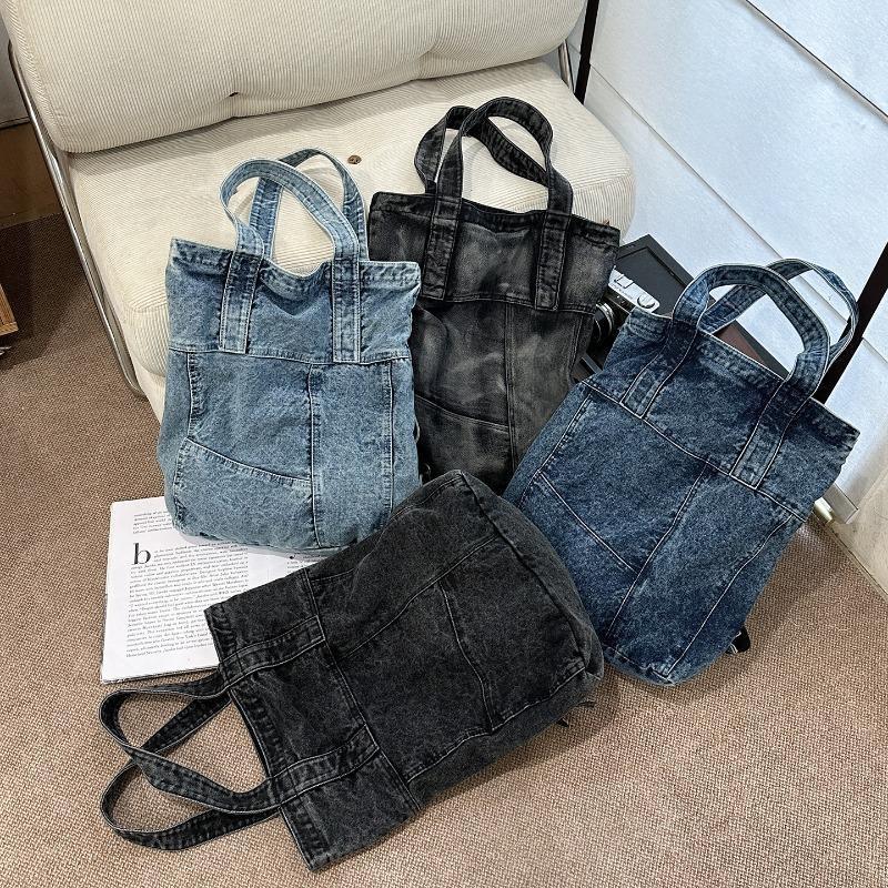 New Zipper Solid Color Denim Casual Youth Backpacks Interior Compartment Simple Handbags On Sale Large Capacity Women's Bags