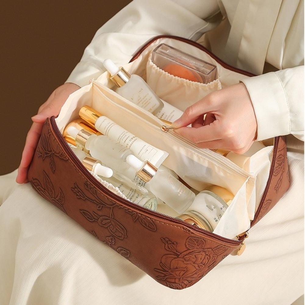 Vintage Travel Makeup Bag Large Capacity Toiletry Organizer  Skincare Bag