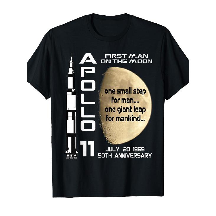 Apollo 11 50th Anniversary Moon Landing July 20th 1969 Suitable As A Holiday Gift for Friends and Family 220g Cotton Round Neck Single Sided Printed S чёрный