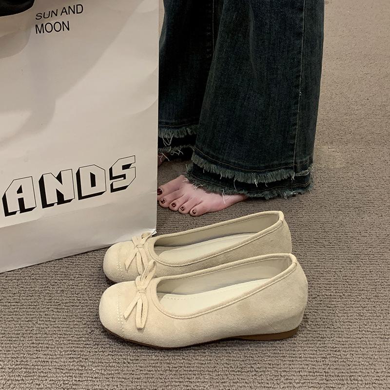 

Балетки из замши с внутренней платформой, женская обувь 2025, новая весна-осень, с бантом, красные вечерние туфли 42