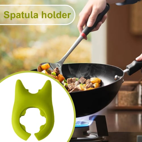 Cute Pot Spatula Rack, Cooking Spoon Holder, 2-Piece Pot Lid Holder, Silicone, Heat-Resistant, Non-Slip, Space-Saving, Pot Side Overflow Prevention Ra