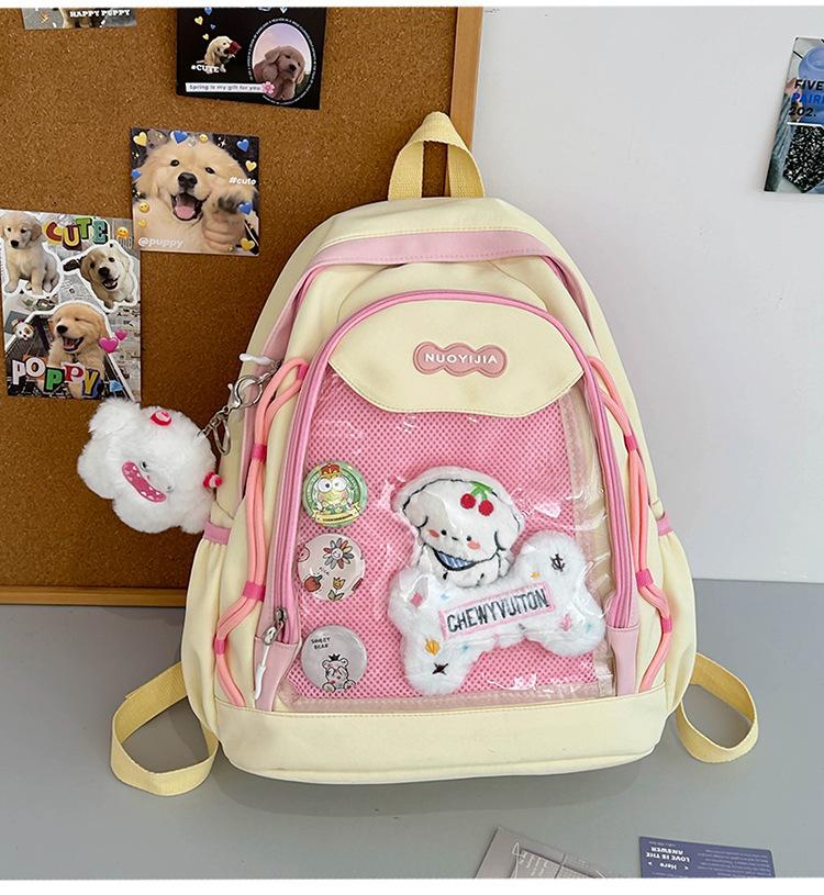 School Bag, High-value Japanese Color-block Transparent Pain Bag, Sweet Versatile Backpack for Middle School Students, Cute Children's Spring Outing