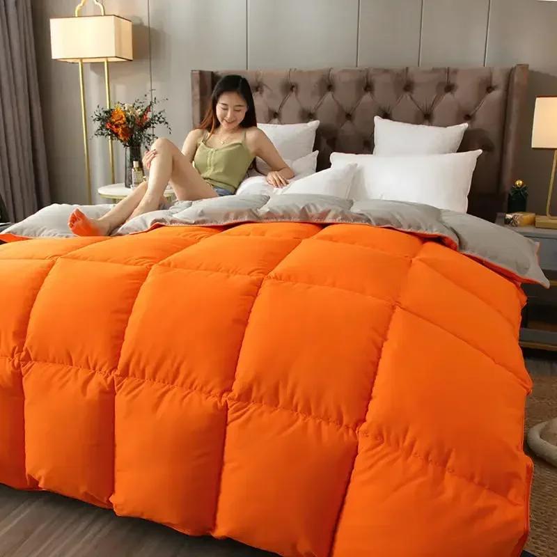 

Новое двухцветное одеяло из белого гусиного пуха для пятизвездочных отелей Four Seasons Пуховое одеяло-сердцевина Зимнее домашнее толстое одеяло 150x200cm(2kg) оранжевый