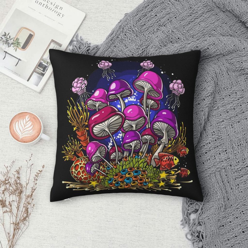 Ocean Magic Mushroom Pillowcases Polyester Room Cushion Cover Cool Decorative Pillow Cover 45*45