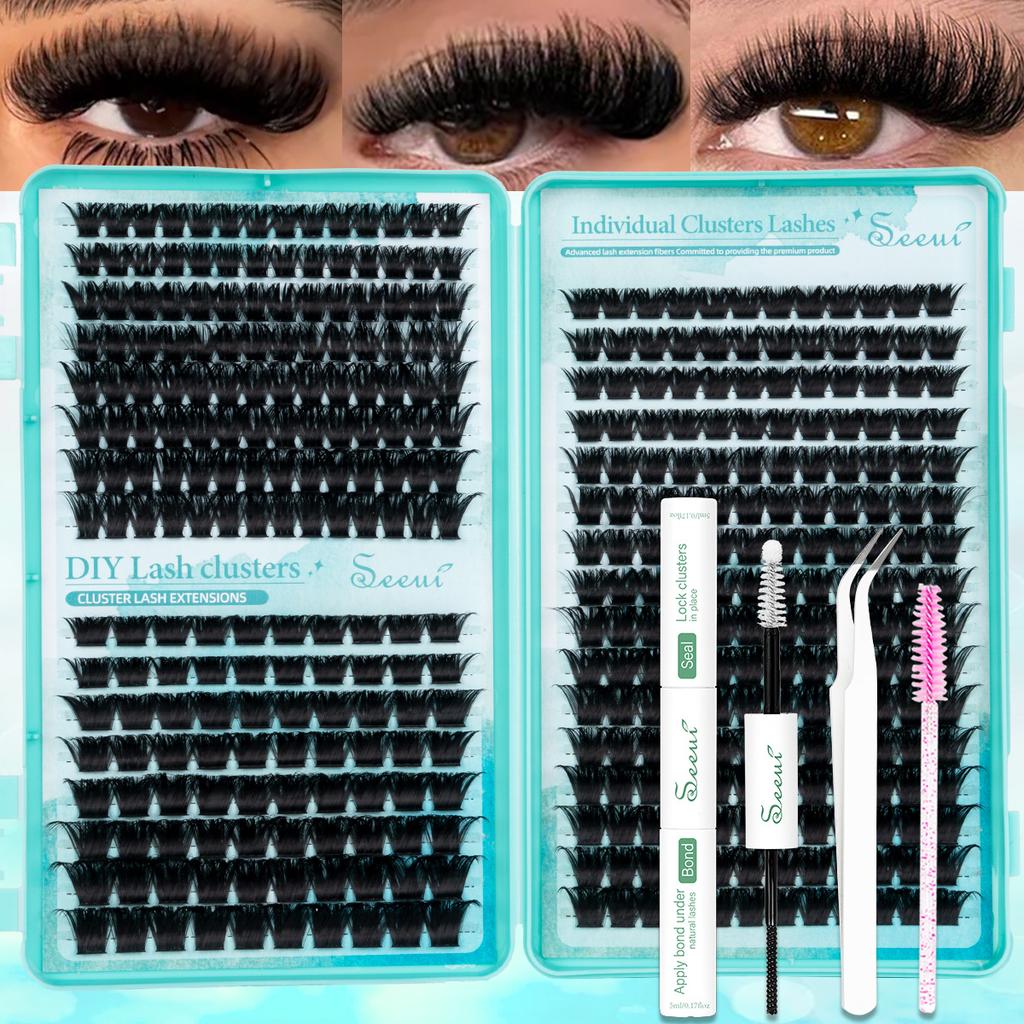 SEEUI DIY Cluster-Wimpern-Set Einzelwimpern 3D-Kunst Nerz-Wimpern Wispy Wimpernverlängerungs-Set mit Kleber & Versiegelung Wimpernpinzette