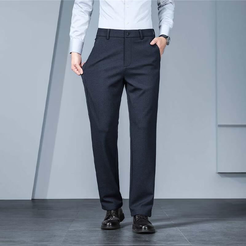 Fengxun Men's Wool Blend Casual Straight Leg Pants