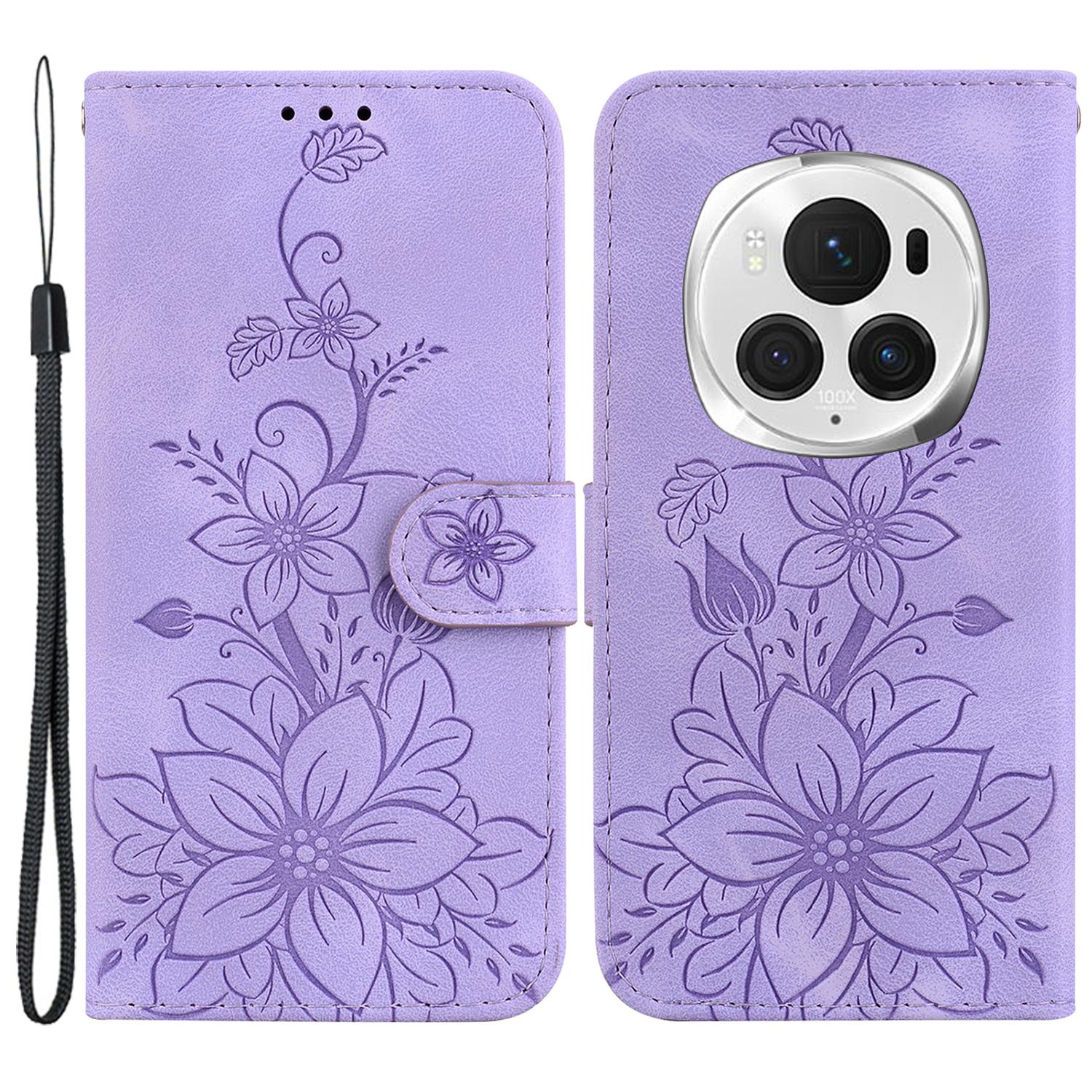 For Honor Magic6 Pro 5G Case PU Leather Lily Flower Phone Cover A