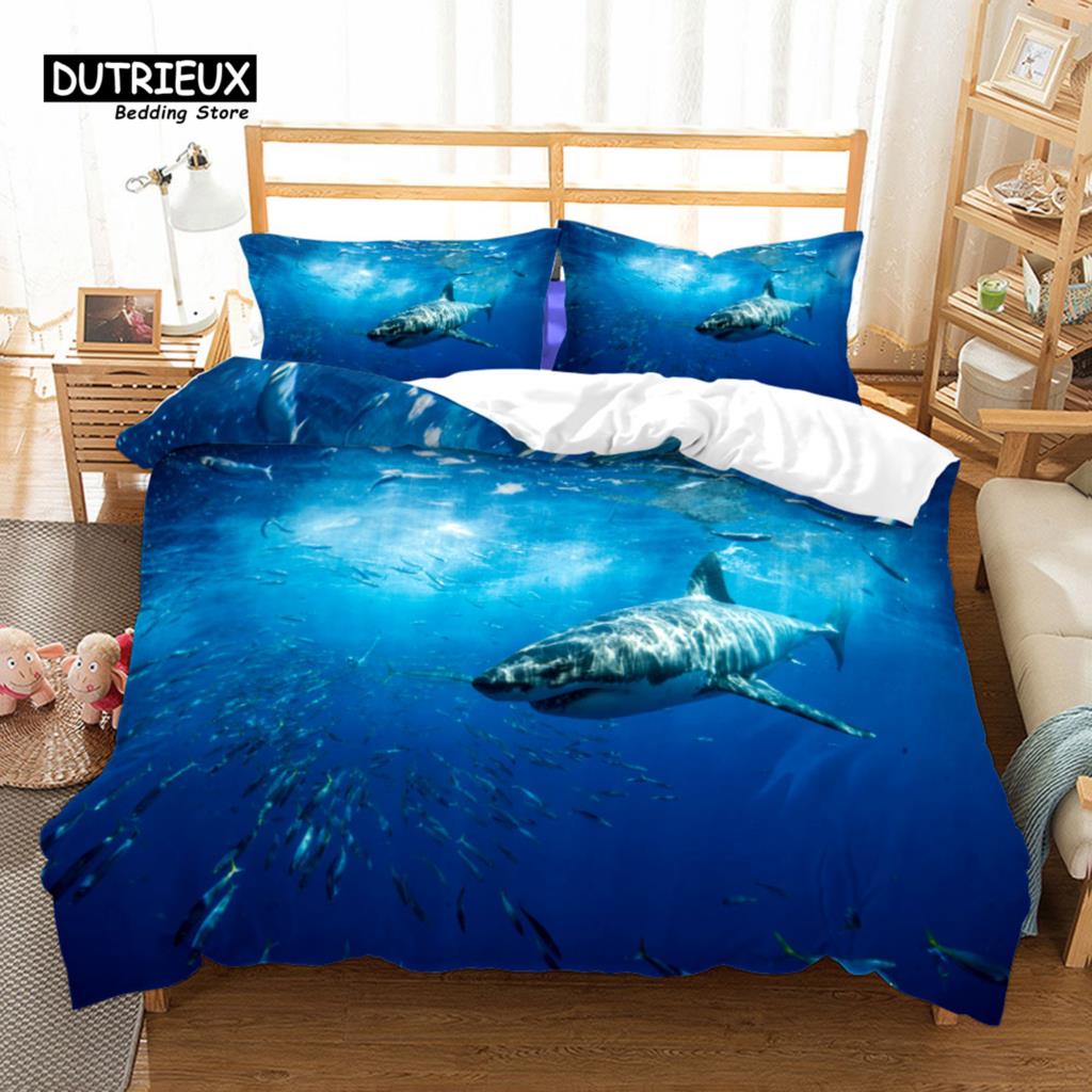 Sharks Underwater Duvet Cover Set, Fashion Bedding Set, Soft Comfortable Breathable Duvet Cover, For Bedroom Guest Room Decor