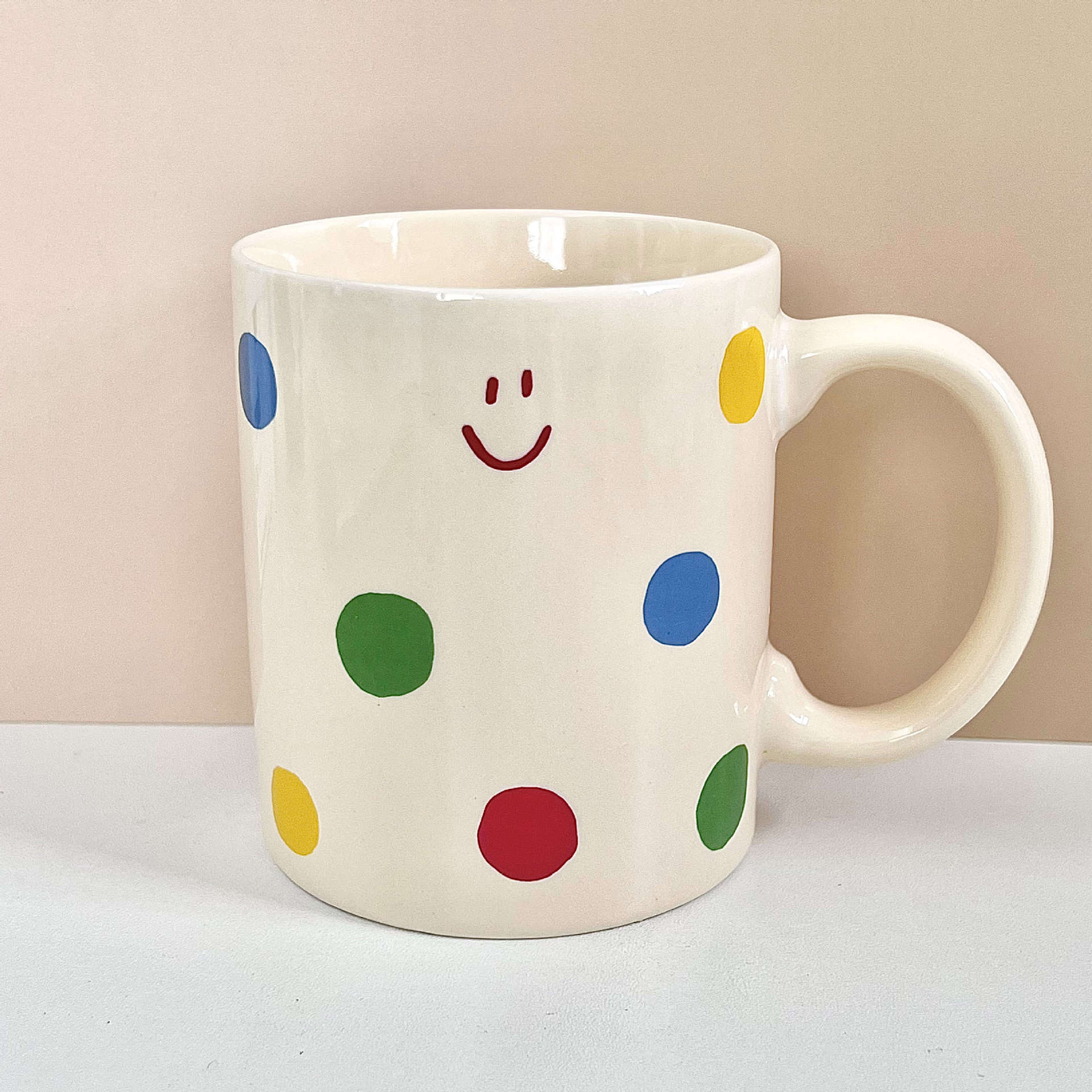 

Cute Polka Dot Ceramic Mug High Looking Creative Couple Water Cup Girls Office Coffee Cup Birthday Gift 401-500ml