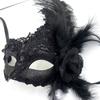 Maschera veneziana ad angolo in pizzo dipinto con diamanti, fiore laterale, piuma, ballo di Halloween, benda per travestimento