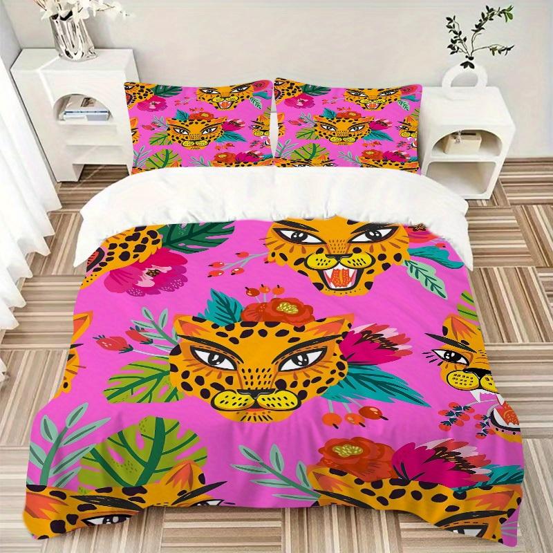 3-teiliges Bettwäsche-Set mit Jaguar-Print, Geeignet für Schlafzimmerdekoration, (Enthält 1 Bettbezug und 2 Kissenbezüge, Steppdecke nicht enthalten) yy250822186