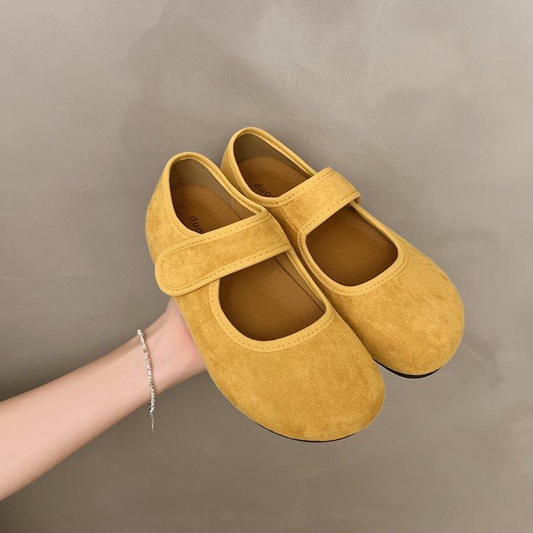 Mori retro yellow Boken shoes women's shoes 2025 spring new shallow soft-soled grandma shoes Doudou flat-soled single shoes