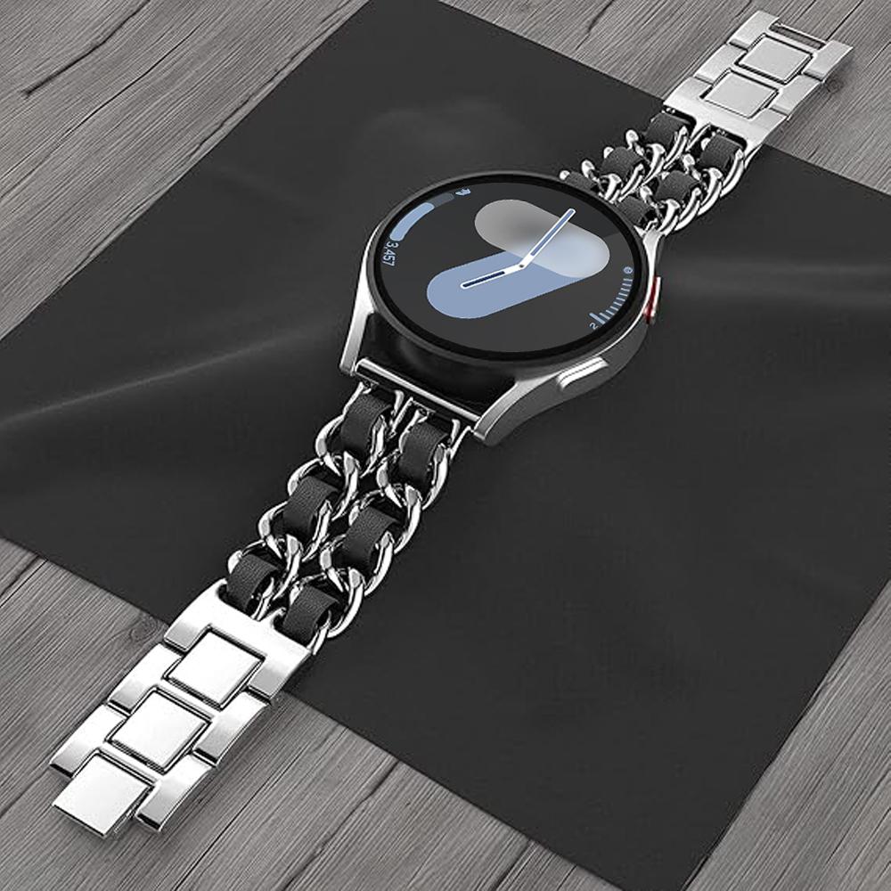 20mm 22mm Straps for Samsung Galaxy Watch 7/6/5 Pro/4 classic/active 2 Leather+Metal Link bracelet correa HUAWEI GT2e 3 4 5 Band