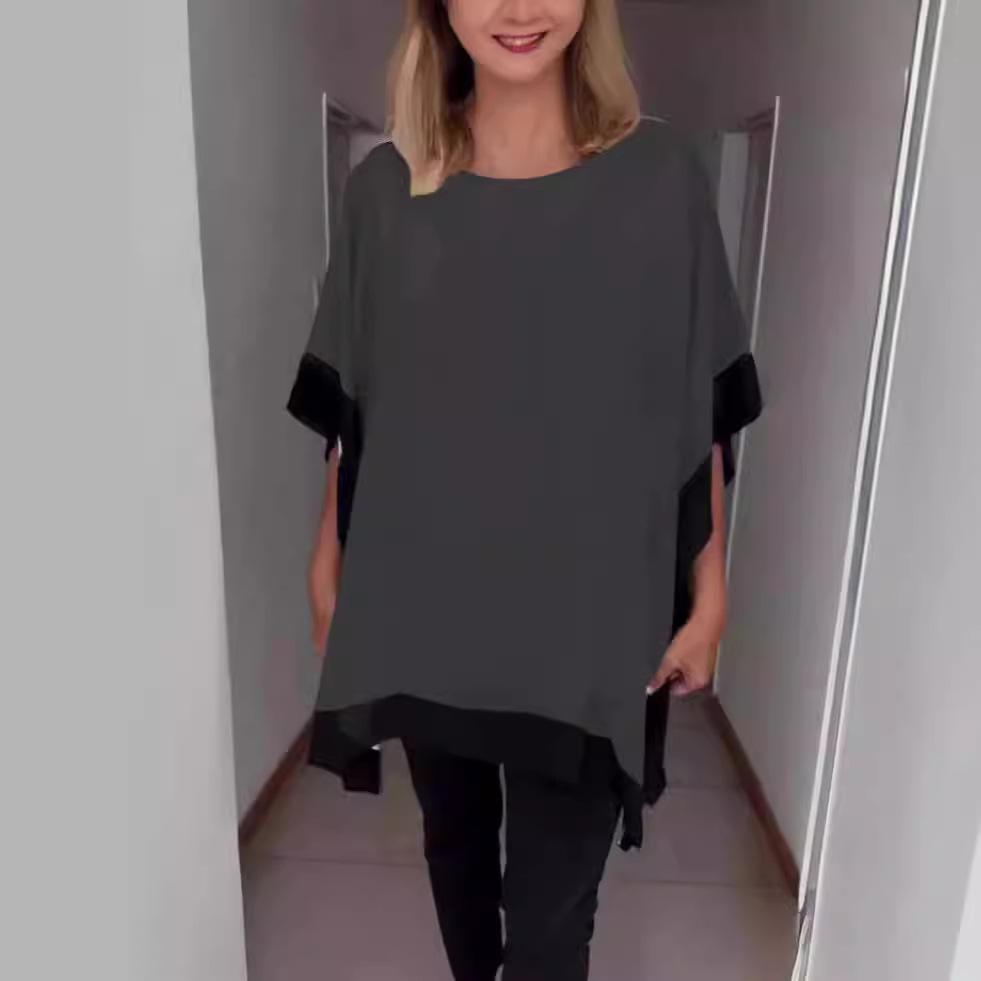 2024 Women's Loose Batwing Sleeve Round Neck Solid Color Top
