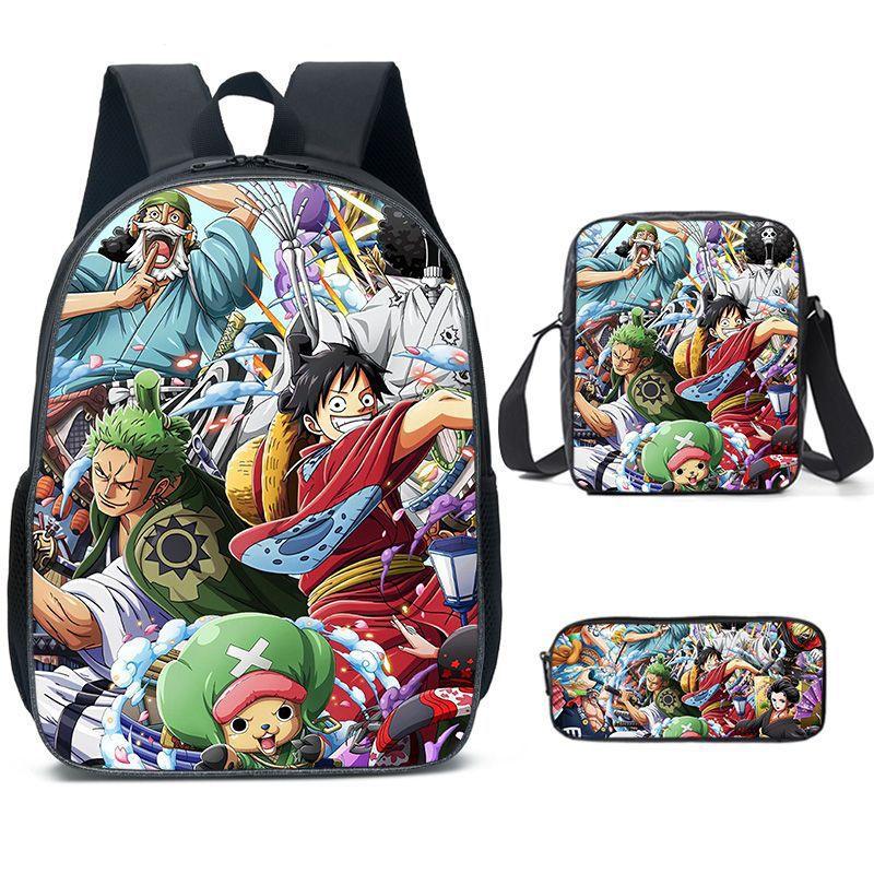 Anime One Piece School Bags Set Large Capacity Oxford Backpack For Kids Cartoon Design Breathable And Waterproof