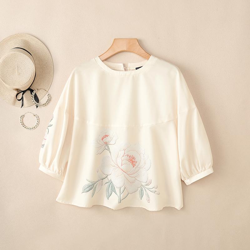ZANZEA Blusa holgada informal con cuello redondo y manga 3/4 con estampado floral para mujer