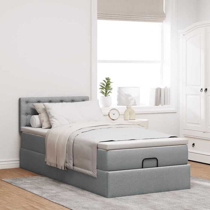 VidaXL Ottoman Bed with Mattress Light Grey 90x200 Cm Fabric 3311511
