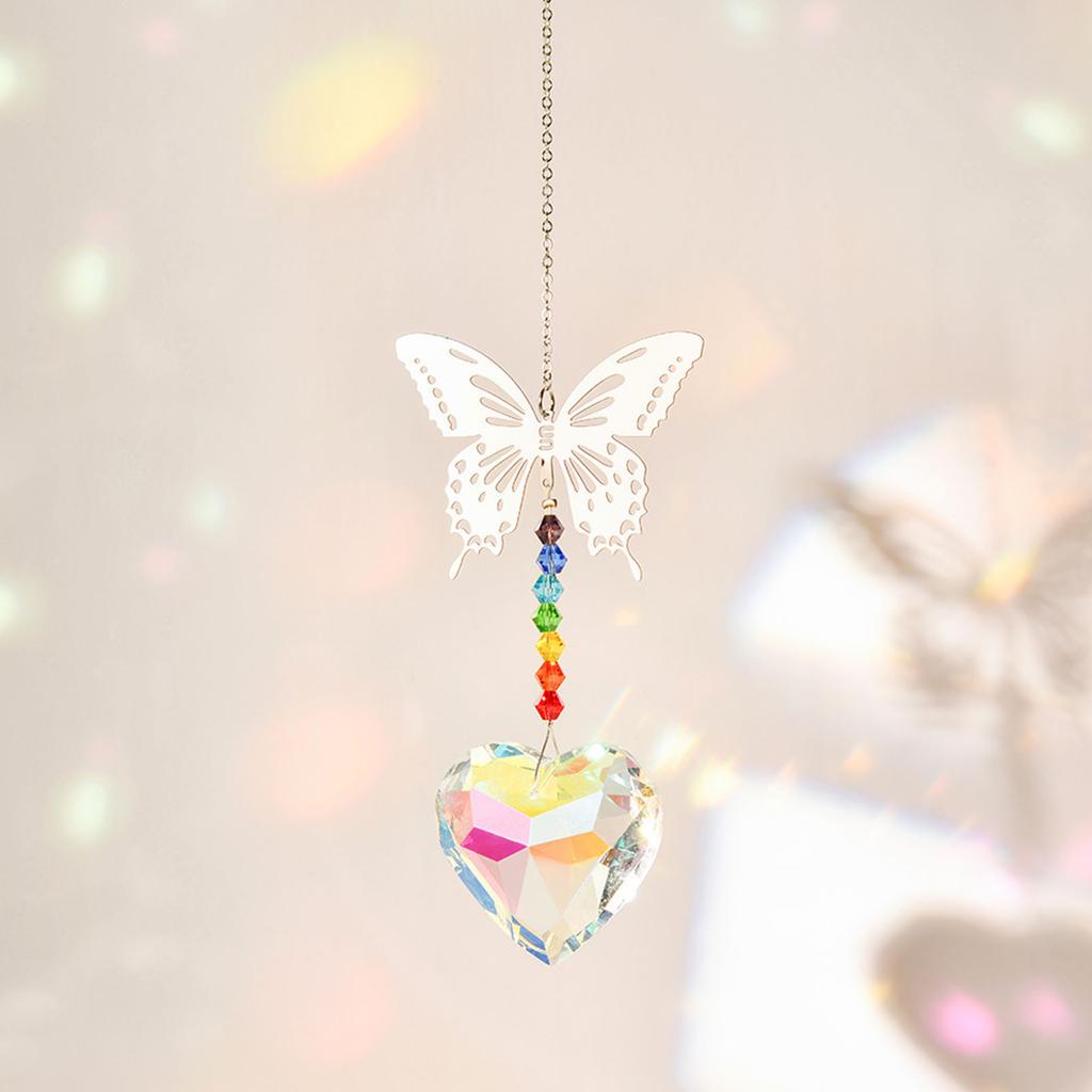 Kristallprisma Solfångare med Fjärilshänge Fönsterhängande Ornament Solskensreflektion Utomhus- och Inomhusdekorationer