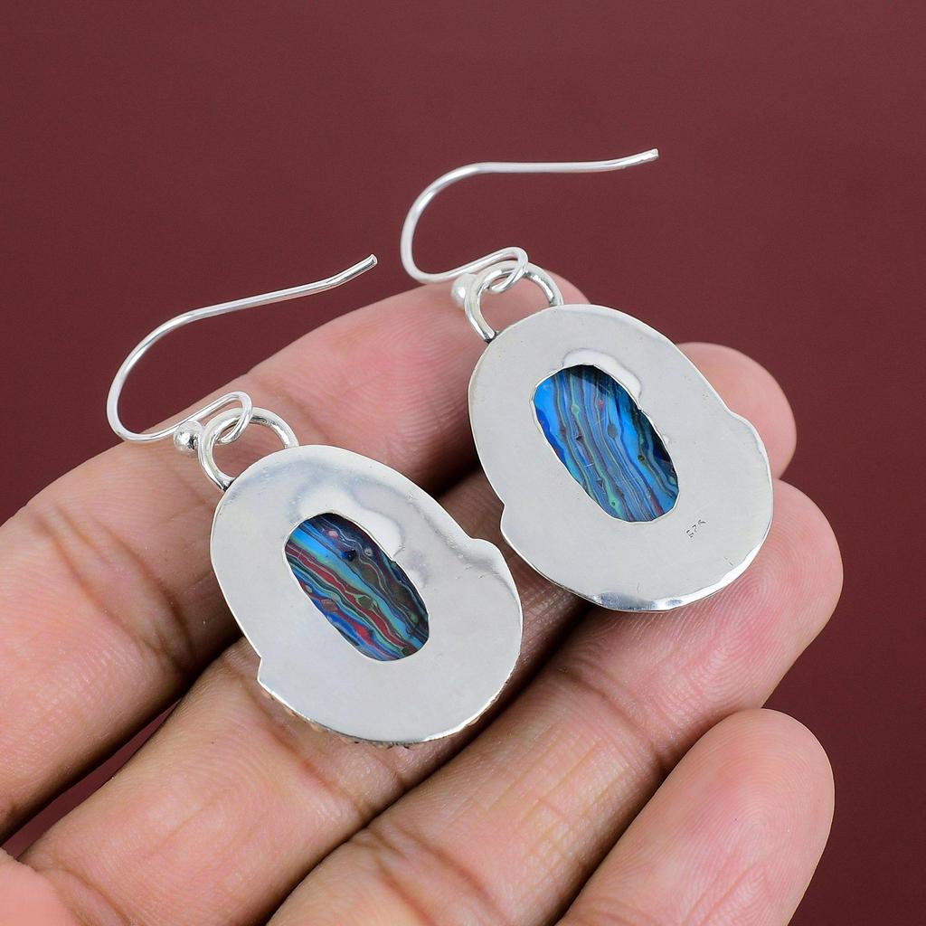 Regenbogen Calsilica Edelstein Ohrring 925 Sterling Silber Ohrring Handgefertigte Ohrringe Geburtsstein Schmuck Verlobungsgeschenke Designer Silberschmuck