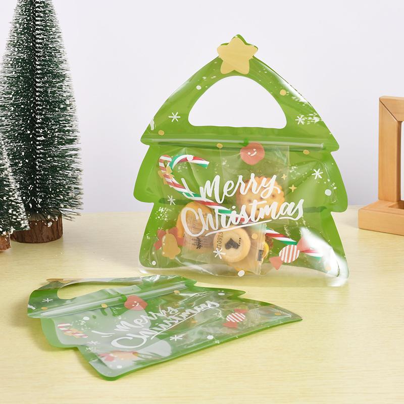 10Pcs Christmas Candy Cookie Zipper Bags Xmas Tree Santa Sweets Gift Packaging Bag Christmas Party Decoration Supplies New Year