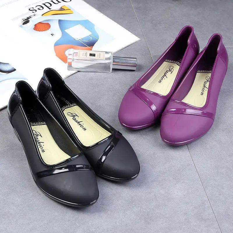 Fashionable Korean-style Adult Low-top Waterproof Shoes Short Tube Rain Shoes Mid-heel Anti-slip Rainboots Kitchen Work Shoes