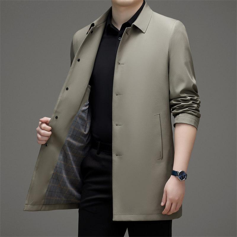 Lapel Jacket Men's Spring and Autumn Business Loose Casual Medium and Long Dad Coat High-end Middle-aged Trench Coat Top