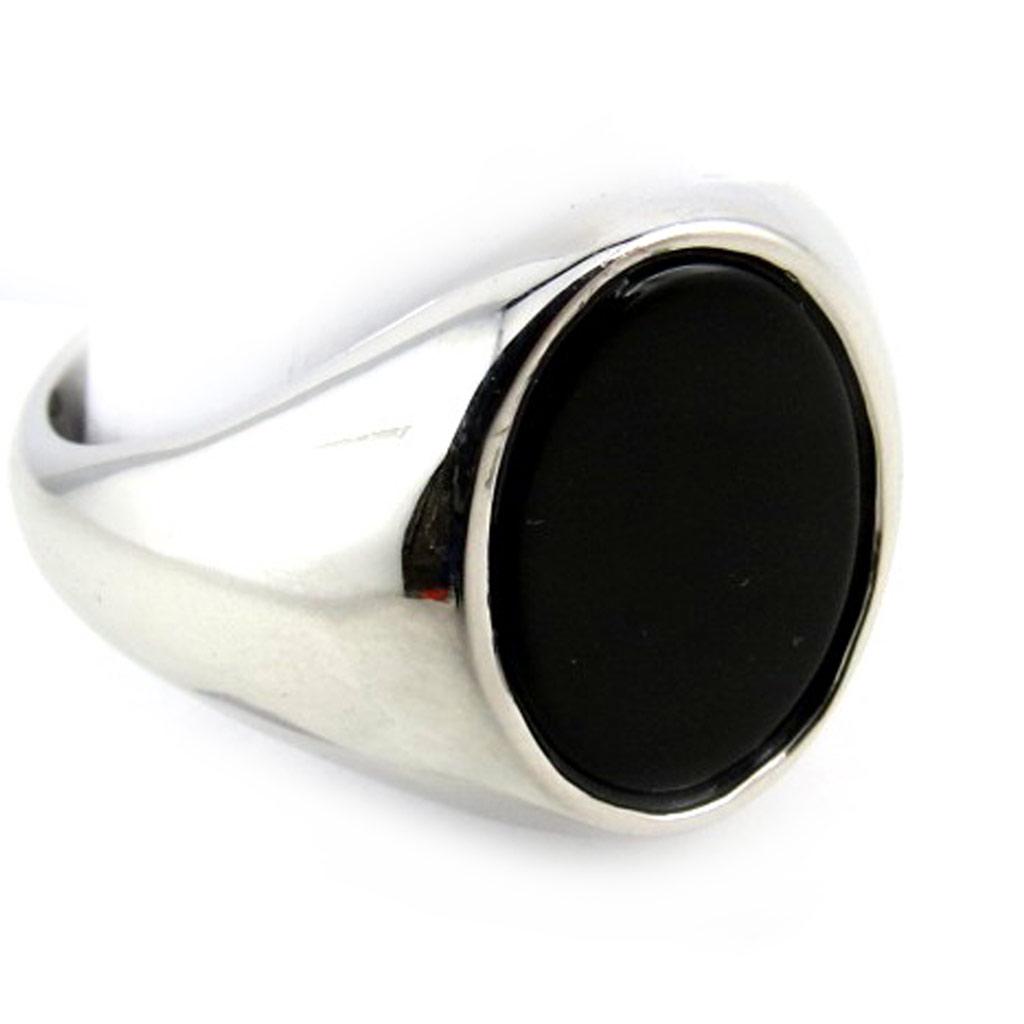 Bague Homme Argent 'King' onyx (rhodié) - 11x14 mm