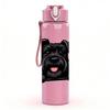 1PC Black Pug Dog Smiling Cartoon Print 750ml Color Plastic Sports Water Bottle Leakproof Flip Straw Lid Suitable for Sports Office Home Use